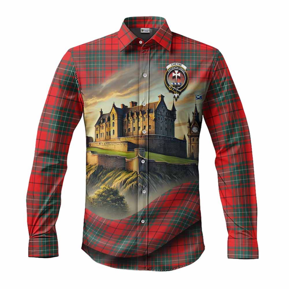 Cheyne Tartan Family Crest Long Sleeve Button Shirt with Scottish Ancient Castle Style Men's Shirt S - Tartan Vibes Clothing