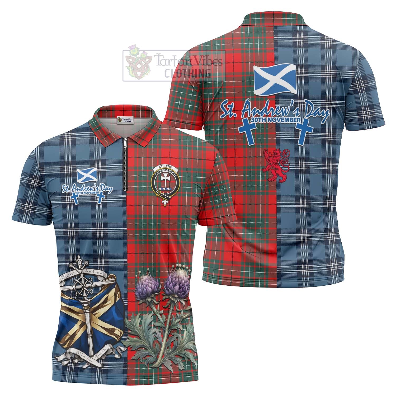 Tartan Vibes Clothing Cheyne Tartan Zipper Polo Shirt Happy St. Andrew's Day Half Tartan Style