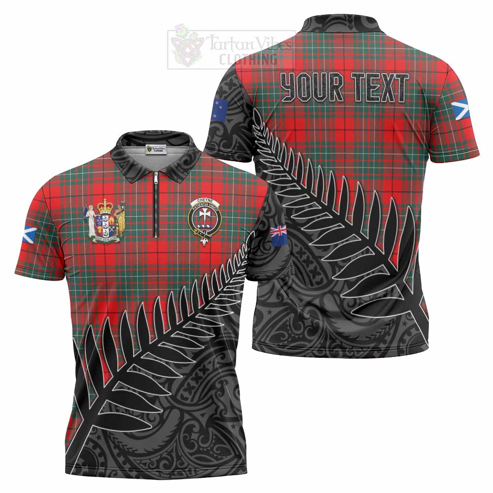 Tartan Vibes Clothing Cheyne Crest Tartan Zipper Polo Shirt with New Zealand Silver Fern Half Style