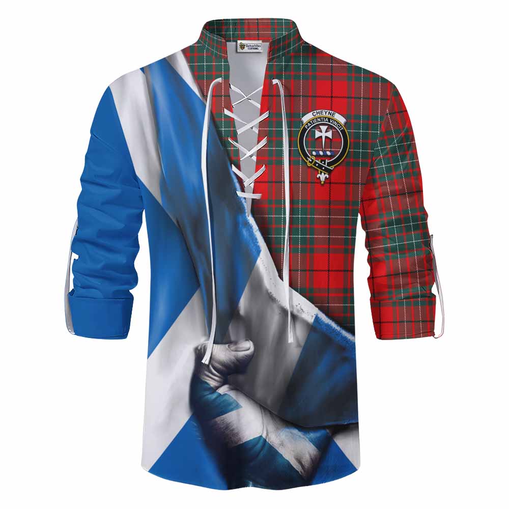 Tartan Vibes Clothing Cheyne Tartan Ghillie Kilt Shirt with Family Crest Scotland Patriotic Style