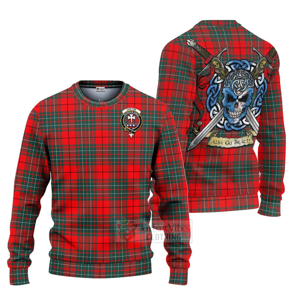 Tartan Vibes Clothing Cheyne Tartan Knitted Sweater with Family Crest Celtic Skull Style