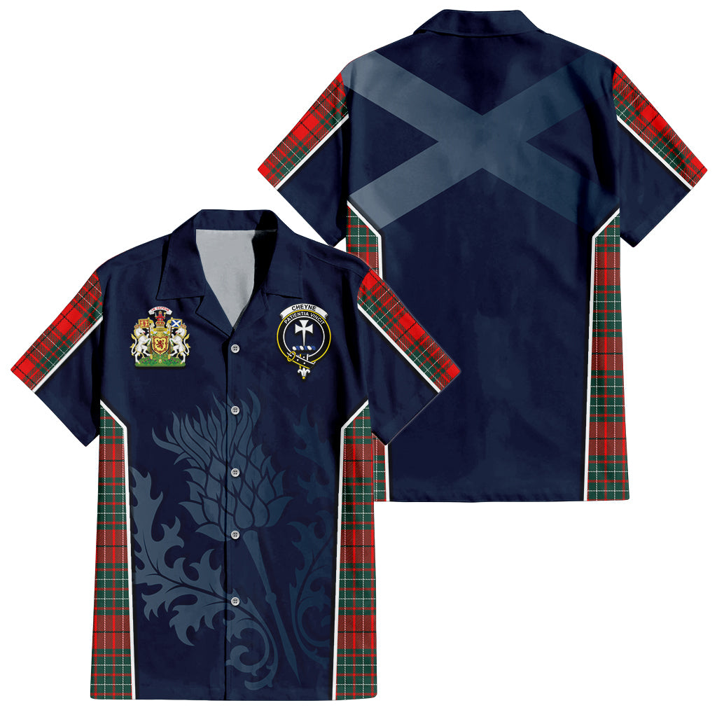 Tartan Vibes Clothing Cheyne Tartan Short Sleeve Button Up Shirt with Family Crest and Scottish Thistle Vibes Sport Style