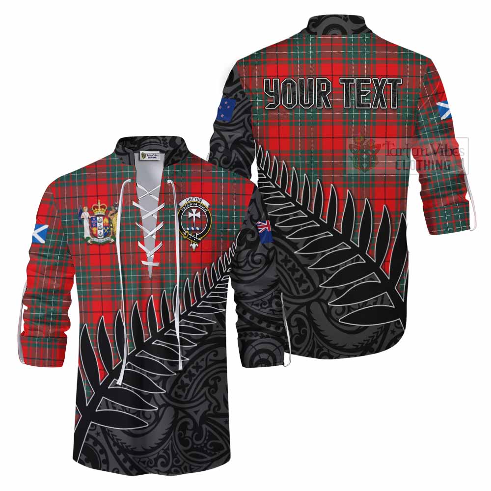 Tartan Vibes Clothing Cheyne Crest Tartan Ghillie Kilt Shirt with New Zealand Silver Fern Half Style