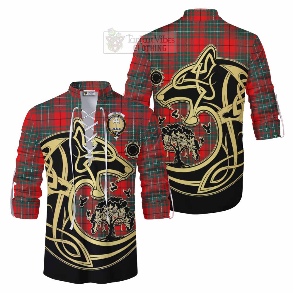 Tartan Vibes Clothing Cheyne Tartan Ghillie Kilt Shirt with Family Crest Celtic Wolf Style