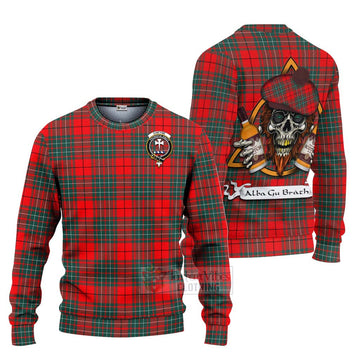 Cheyne Tartan Ugly Sweater with Family Crest and Bearded Skull Holding Bottles of Whiskey