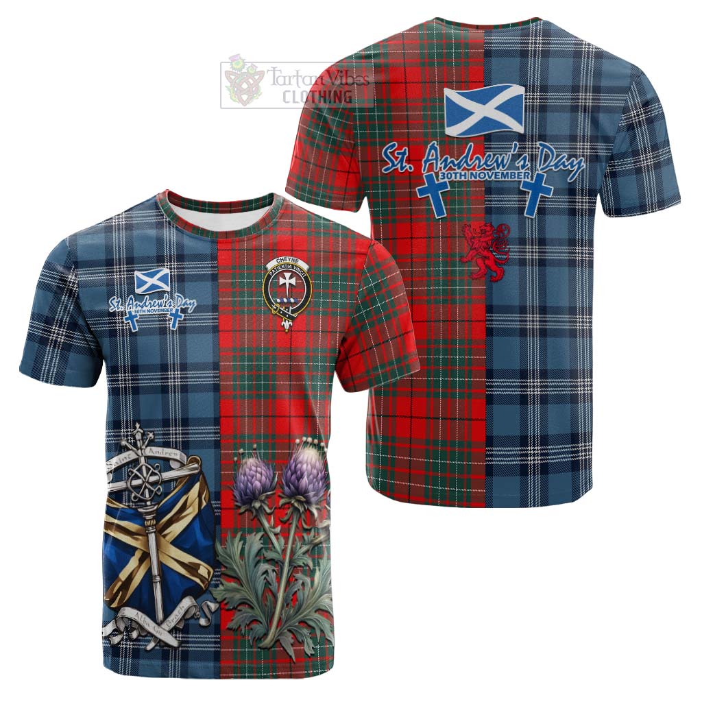 Tartan Vibes Clothing Cheyne Tartan Cotton T-shirt Happy St. Andrew's Day Half Tartan Style