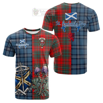 Cheyne Tartan Cotton T-shirt Happy St. Andrew's Day Half Tartan Style