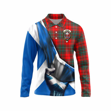 Cheyne Tartan Long Sleeve Polo Shirt with Family Crest Scotland Patriotic Style