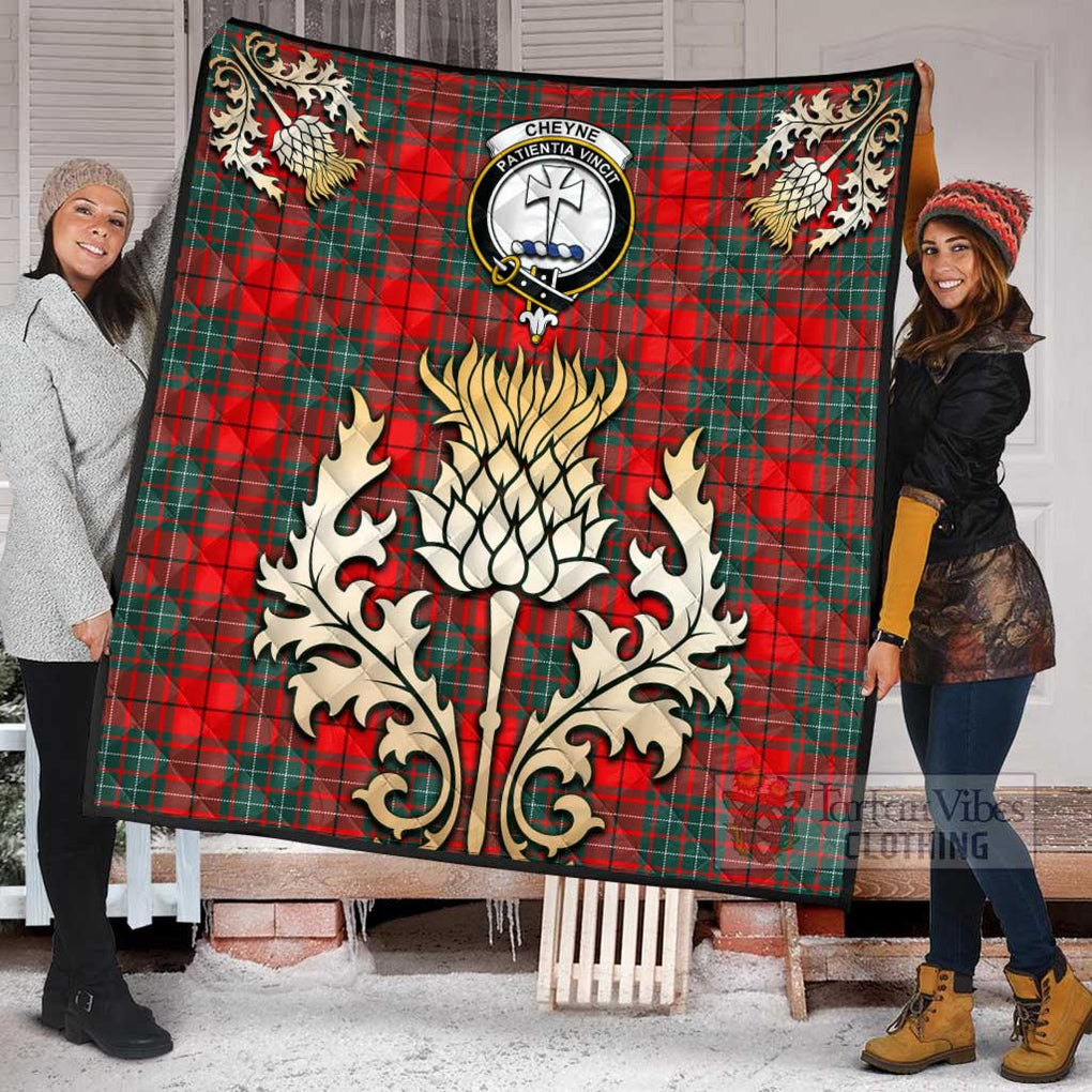 Tartan Vibes Clothing Cheyne Tartan Quilt with Family Crest and Golden Thistle Style