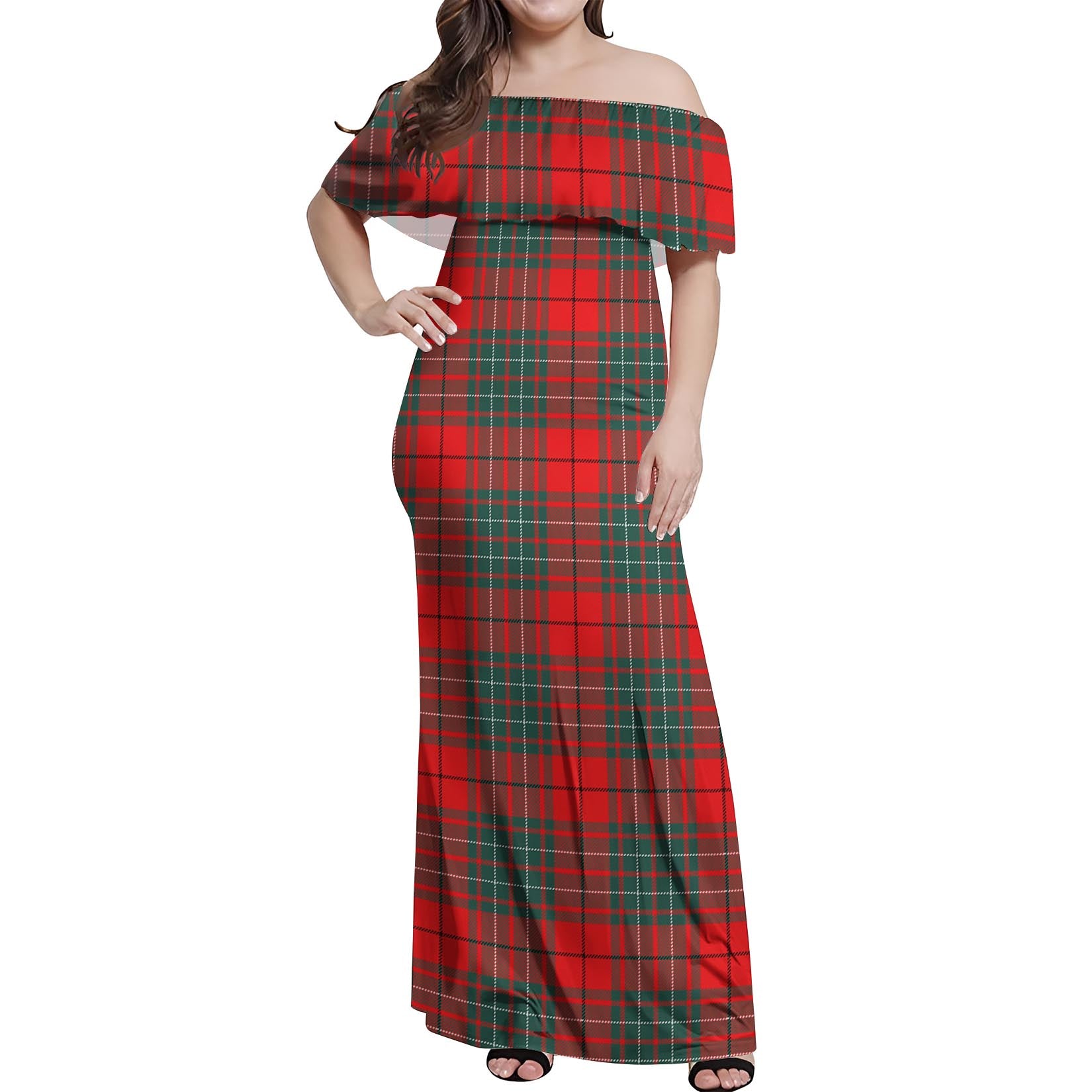 Cheyne Tartan Off Shoulder Long Dress Women's Dress - Tartanvibesclothing