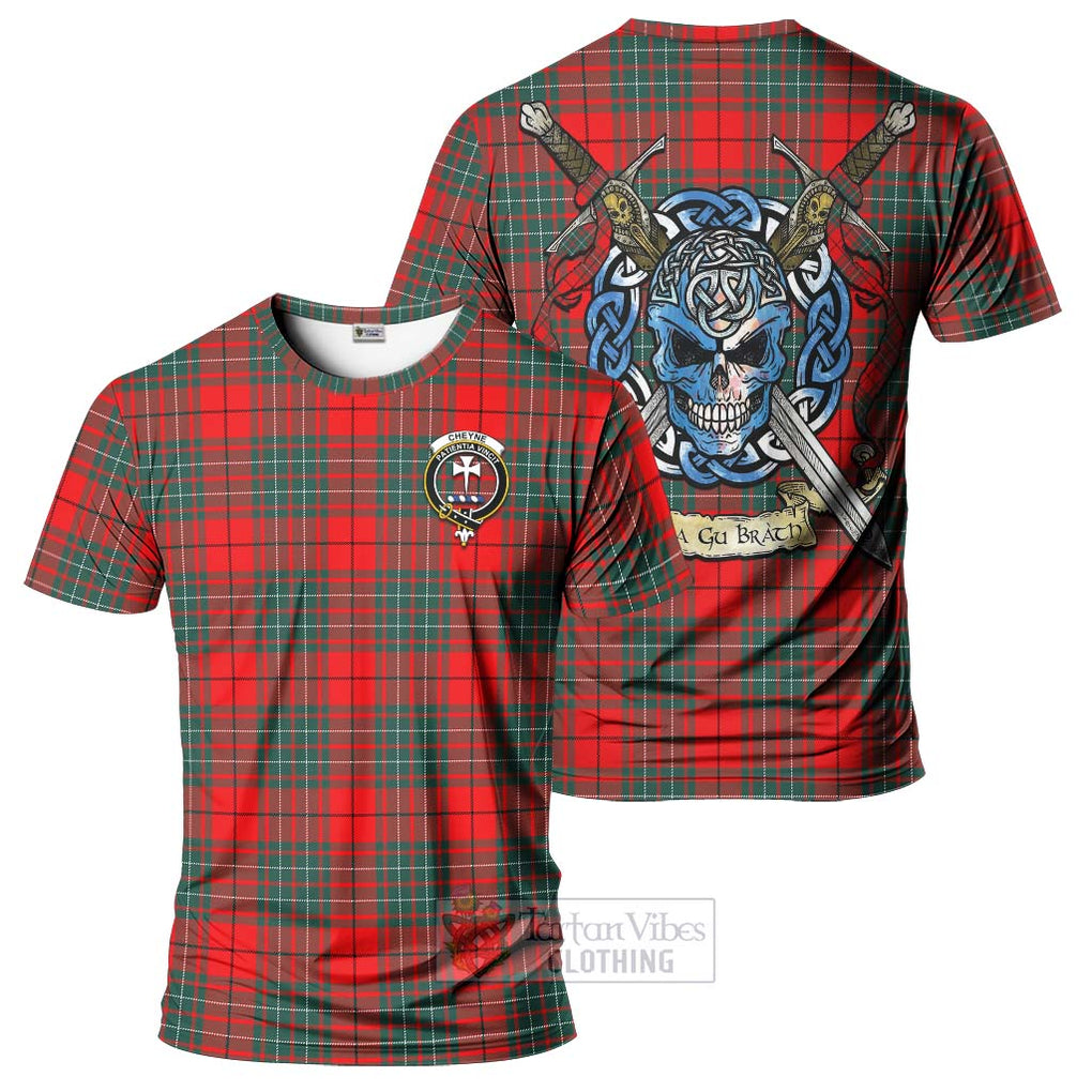 Tartan Vibes Clothing Cheyne Tartan T-Shirt with Family Crest Celtic Skull Style