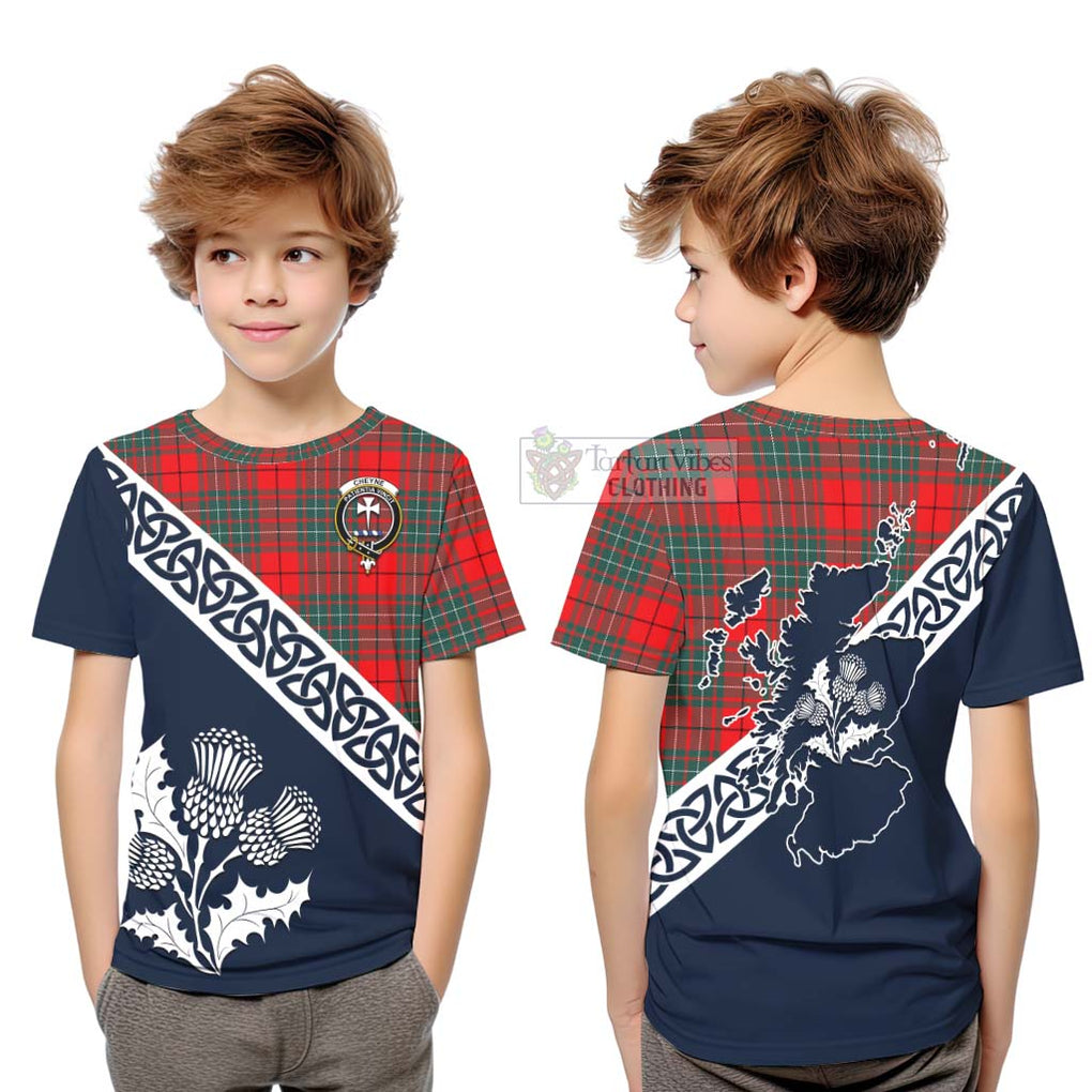 Tartan Vibes Clothing Cheyne Tartan Kid T-Shirt Featuring Thistle and Scotland Map