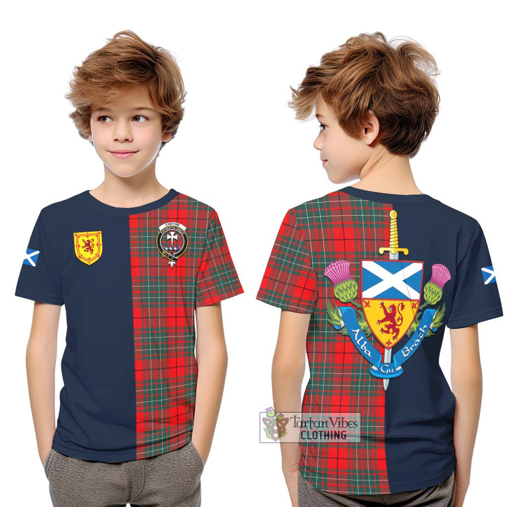 Tartan Vibes Clothing Cheyne Tartan Kid T-Shirt with Scottish Lion Royal Arm Half Style