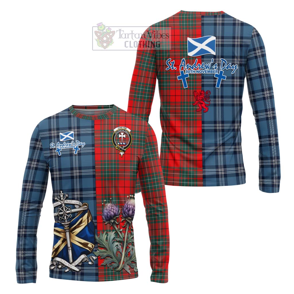 Tartan Vibes Clothing Cheyne Tartan Long Sleeve T-Shirt Happy St. Andrew's Day Half Tartan Style