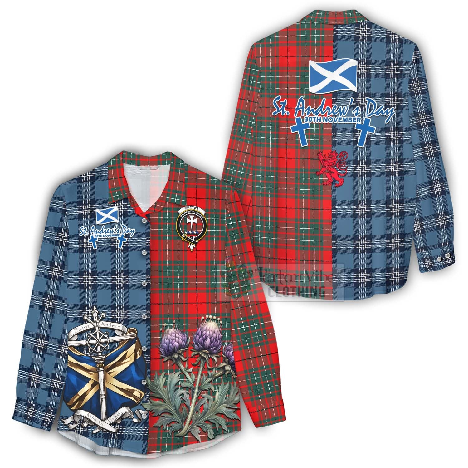 Tartan Vibes Clothing Cheyne Tartan Women's Casual Shirt Happy St. Andrew's Day Half Tartan Style