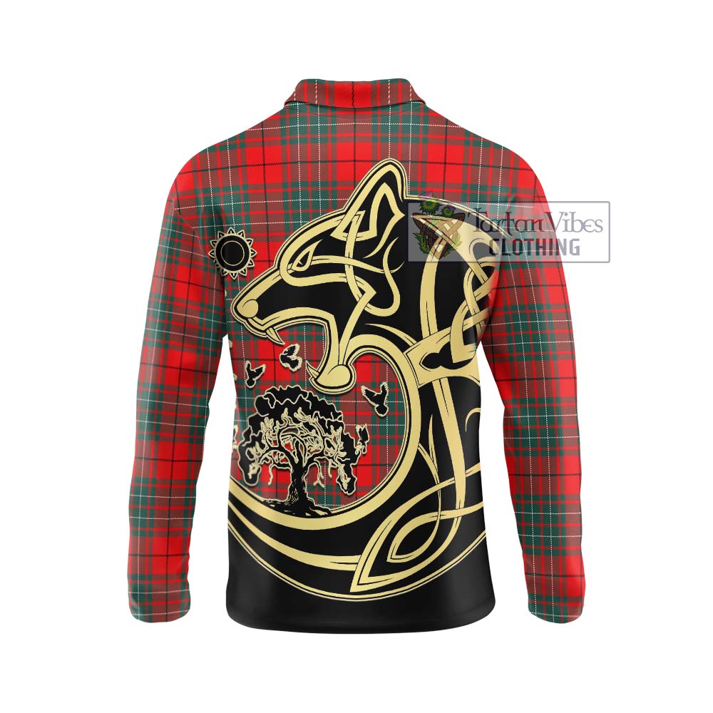 Cheyne Tartan Long Sleeve Polo Shirt with Family Crest Celtic Wolf Style - Tartanvibesclothing Shop