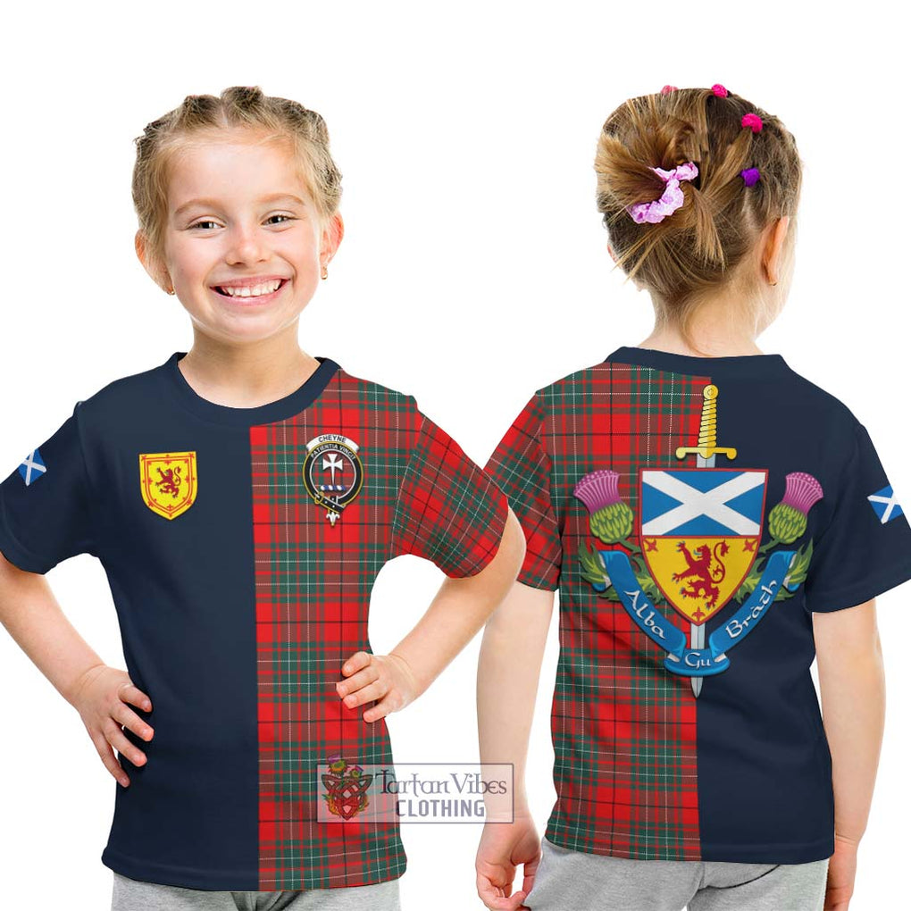 Tartan Vibes Clothing Cheyne Tartan Kid T-Shirt with Scottish Lion Royal Arm Half Style