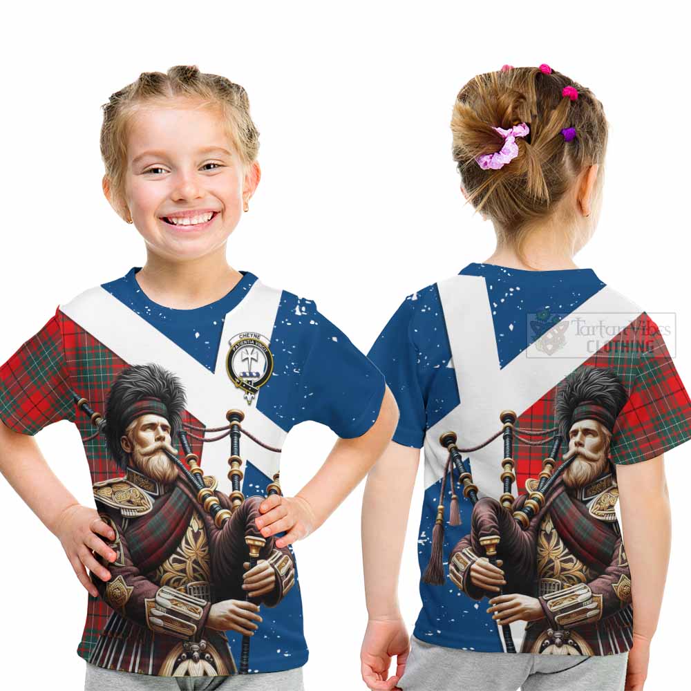 Tartan Vibes Clothing Cheyne Tartan Kid T-Shirt with Family Crest Scottish Bagpiper Vibes