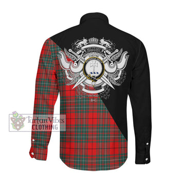 Cheyne Tartan Long Sleeve Button Shirt with Family Crest and Military Logo Style