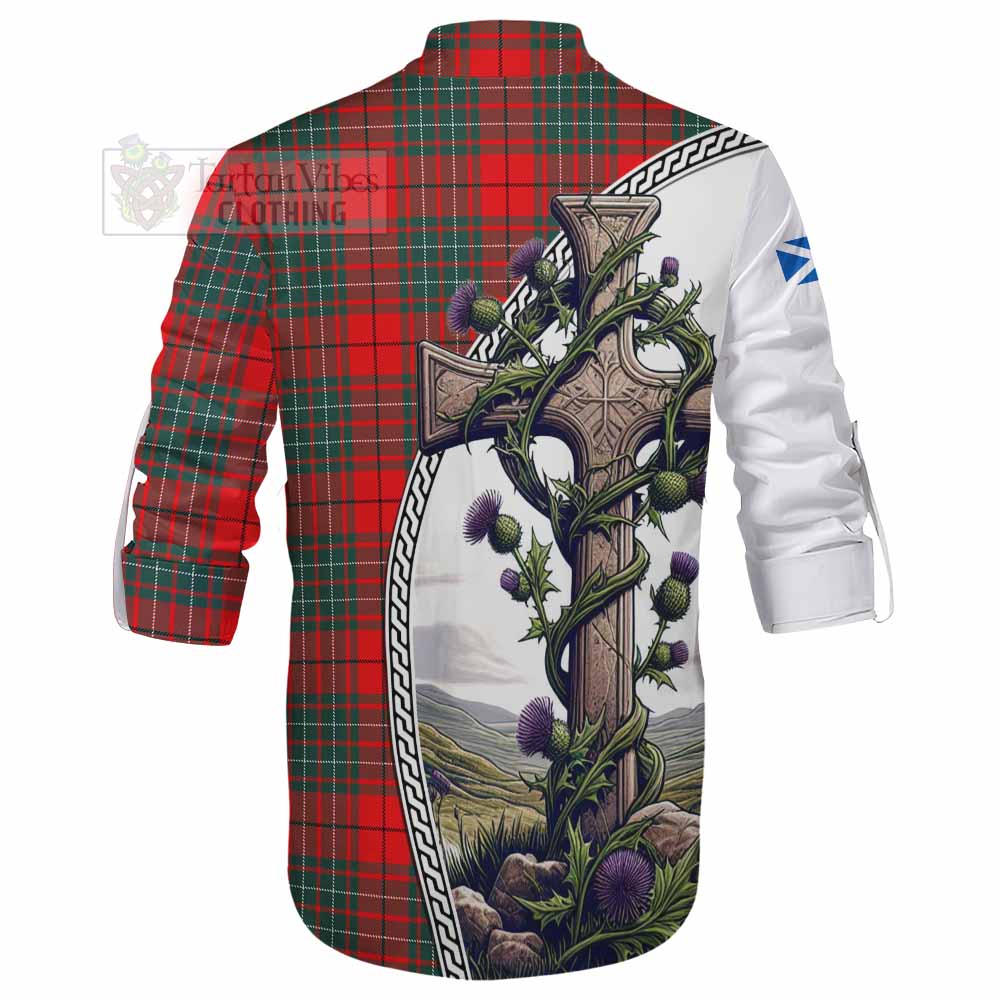 Tartan Vibes Clothing Cheyne Tartan Ghillie Kilt Shirt with Family Crest and St. Andrew's Cross Accented by Thistle Vines