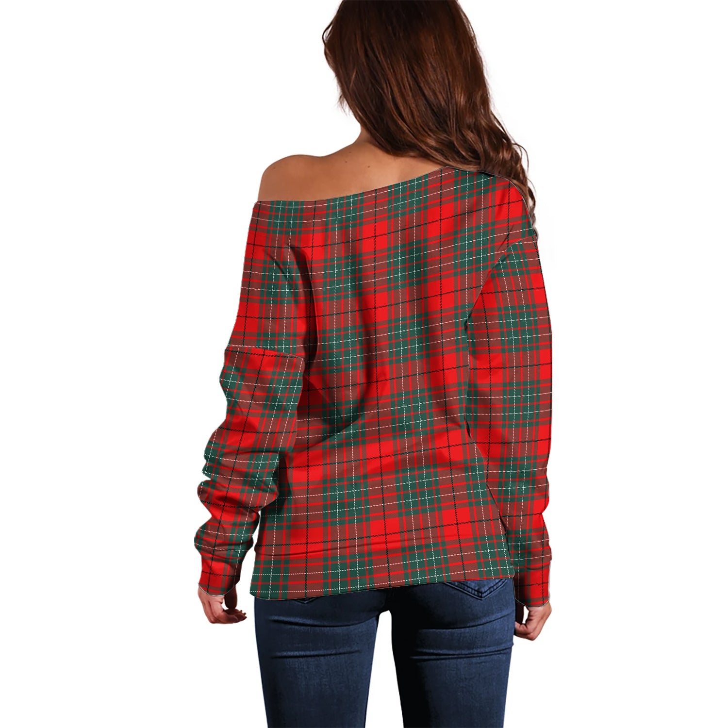 Cheyne Tartan Off Shoulder Women Sweater with Family Crest - Tartanvibesclothing