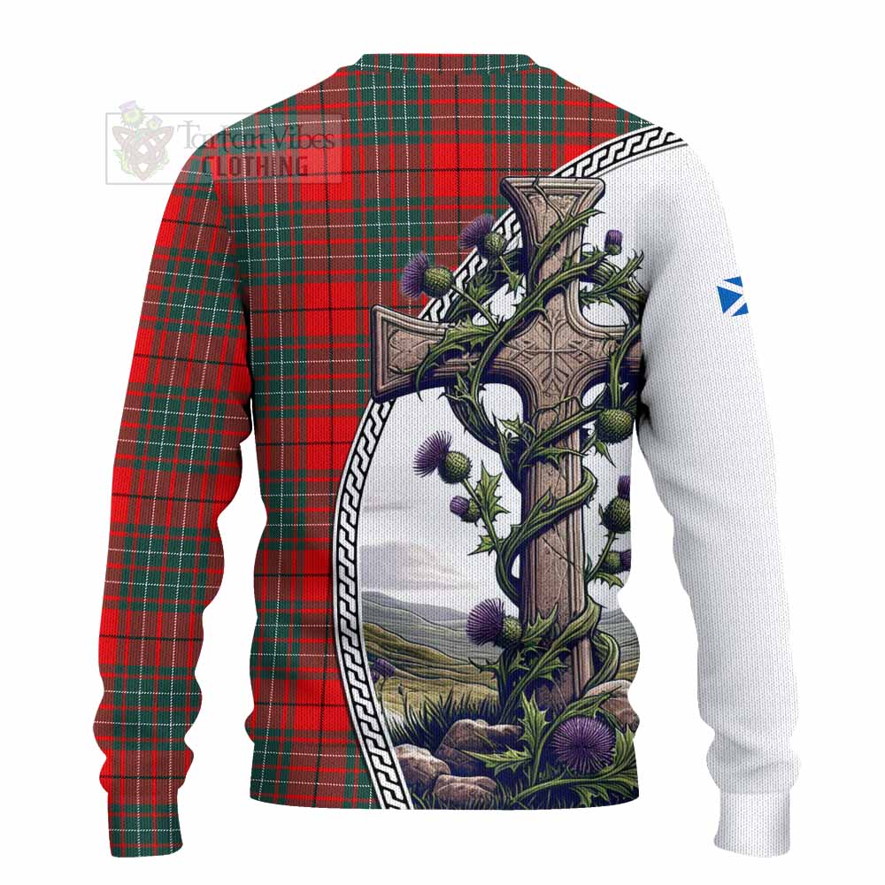 Tartan Vibes Clothing Cheyne Tartan Knitted Sweater with Family Crest and St. Andrew's Cross Accented by Thistle Vines