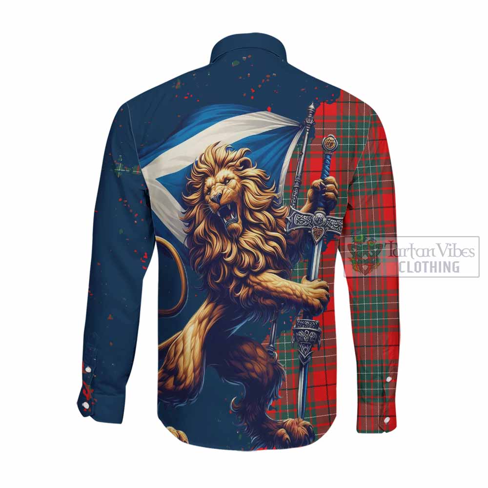 Tartan Vibes Clothing Cheyne Tartan Family Crest Long Sleeve Button Shirt with Scottish Majestic Lion