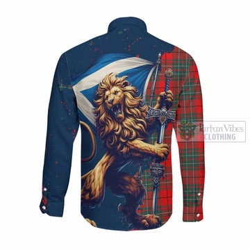 Cheyne Tartan Family Crest Long Sleeve Button Shirt with Scottish Majestic Lion