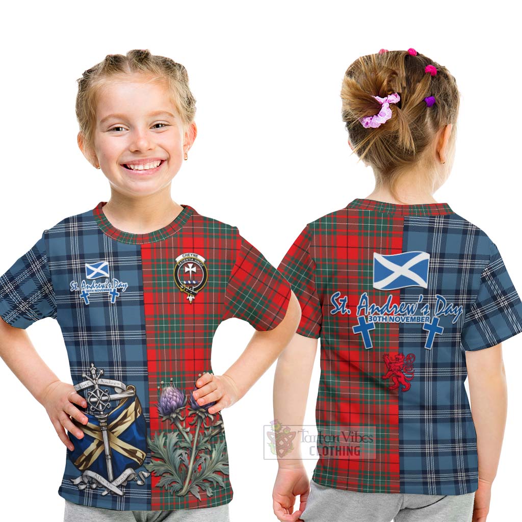 Tartan Vibes Clothing Cheyne Tartan Kid T-Shirt Happy St. Andrew's Day Half Tartan Style