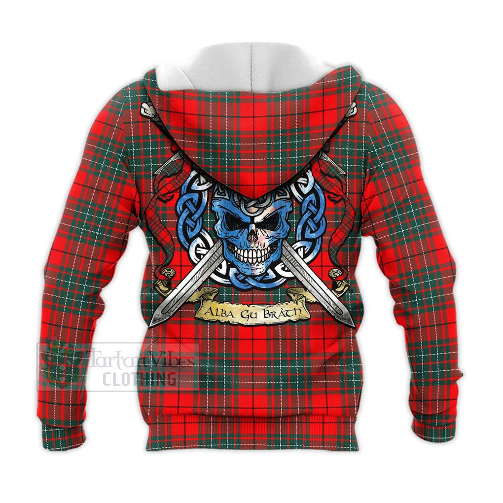 Tartan Vibes Clothing Cheyne Tartan Knitted Hoodie with Family Crest Celtic Skull Style