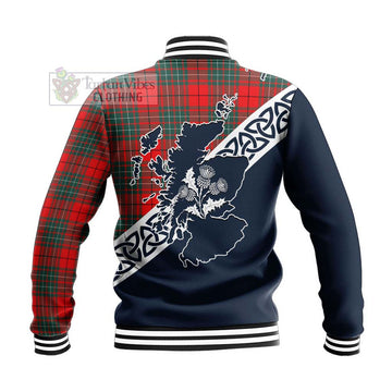 Cheyne Tartan Baseball Jacket Featuring Thistle and Scotland Map