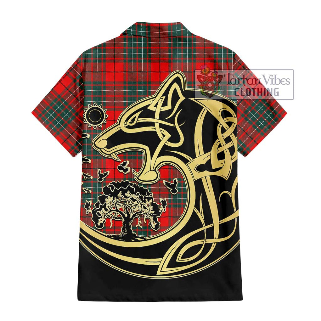 Cheyne Tartan Short Sleeve Button Shirt with Family Crest Celtic Wolf Style - Tartan Vibes Clothing