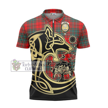 Cheyne Tartan Zipper Polo Shirt with Family Crest Celtic Wolf Style