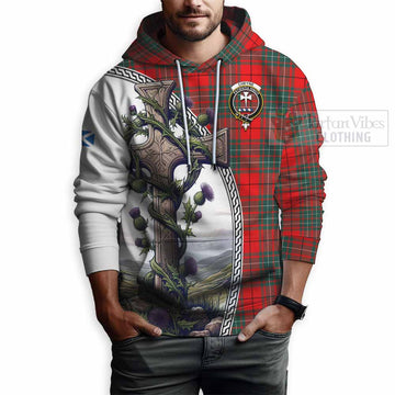 Cheyne Tartan Hoodie with Family Crest and St. Andrew's Cross Accented by Thistle Vines