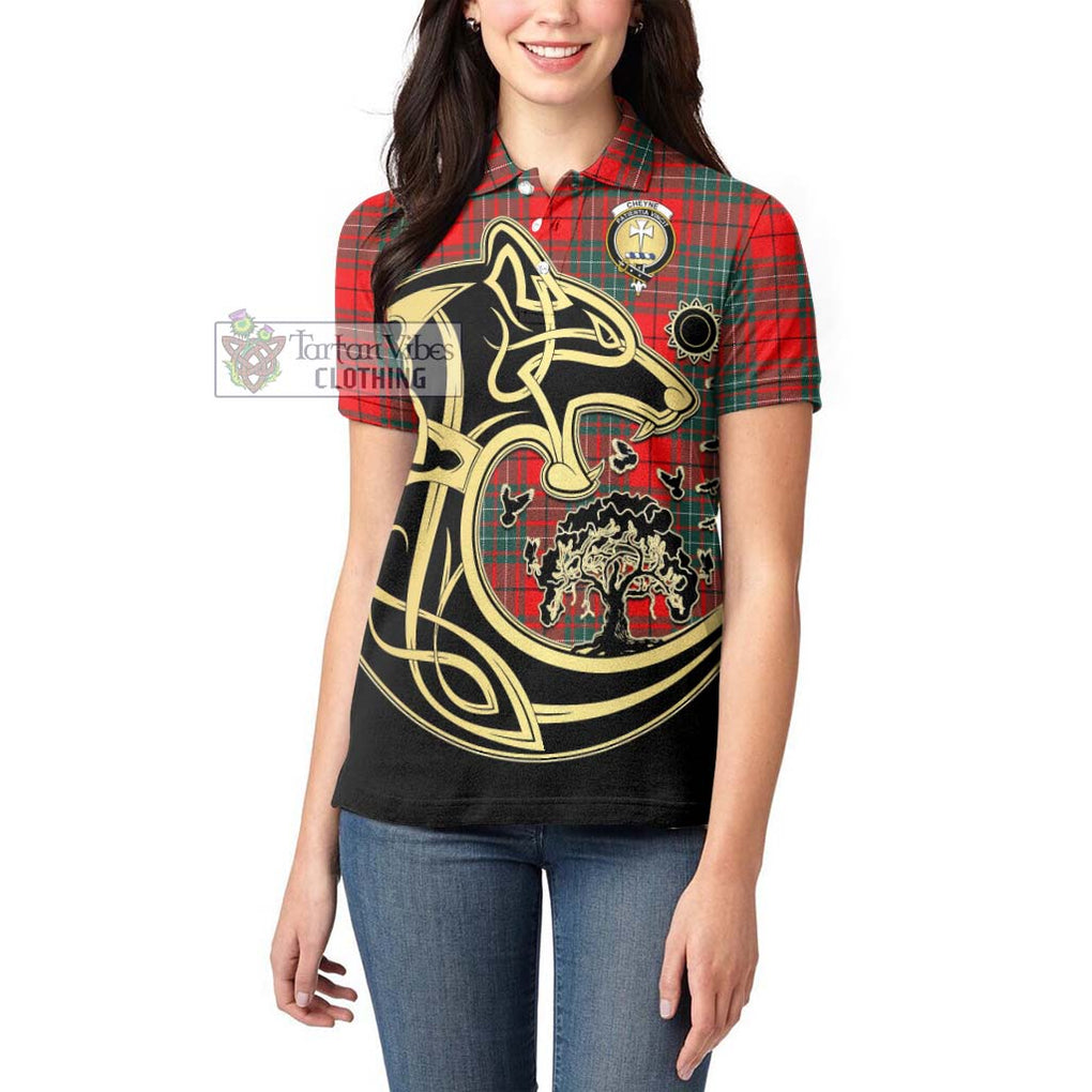 Cheyne Tartan Women's Polo Shirt with Family Crest Celtic Wolf Style - Tartanvibesclothing Shop