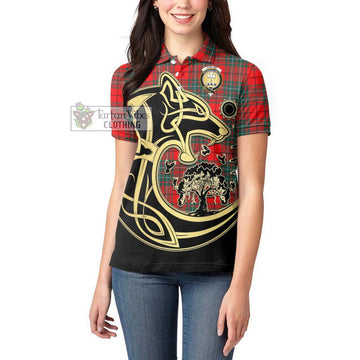 Cheyne Tartan Women's Polo Shirt with Family Crest Celtic Wolf Style