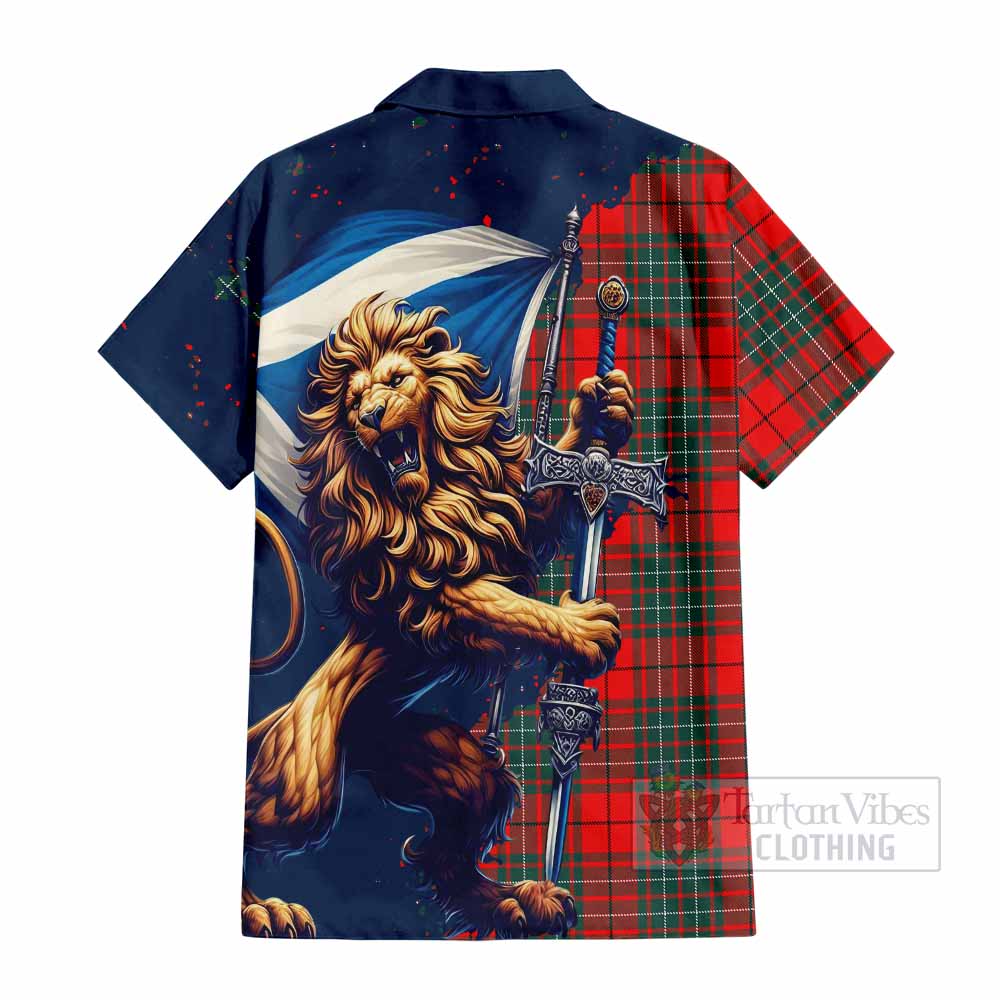 Tartan Vibes Clothing Cheyne Tartan Family Crest Short Sleeve Button Shirt with Scottish Majestic Lion