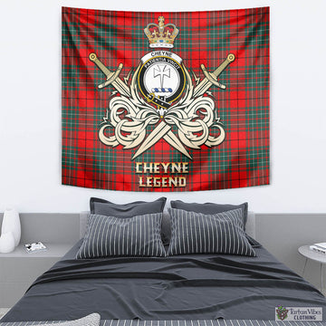 Cheyne Tartan Tapestry with Clan Crest and the Golden Sword of Courageous Legacy