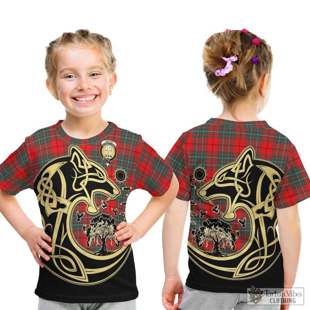 Cheyne Tartan Kid T-Shirt with Family Crest Celtic Wolf Style - Tartan Vibes Clothing