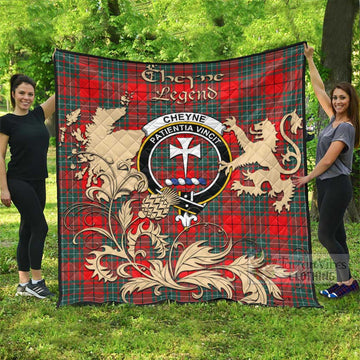 Cheyne Tartan Quilt with Family Crest and Scottish Symbol Style