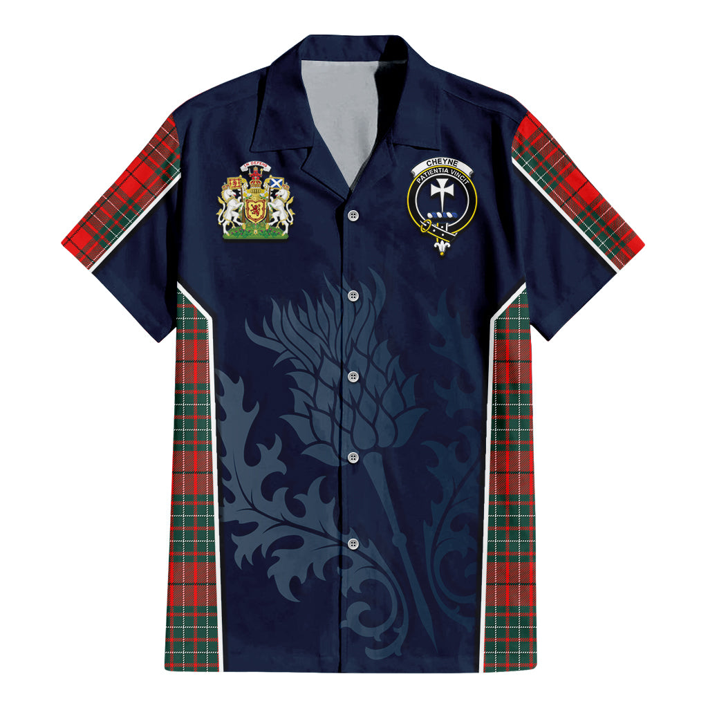 Tartan Vibes Clothing Cheyne Tartan Short Sleeve Button Up Shirt with Family Crest and Scottish Thistle Vibes Sport Style