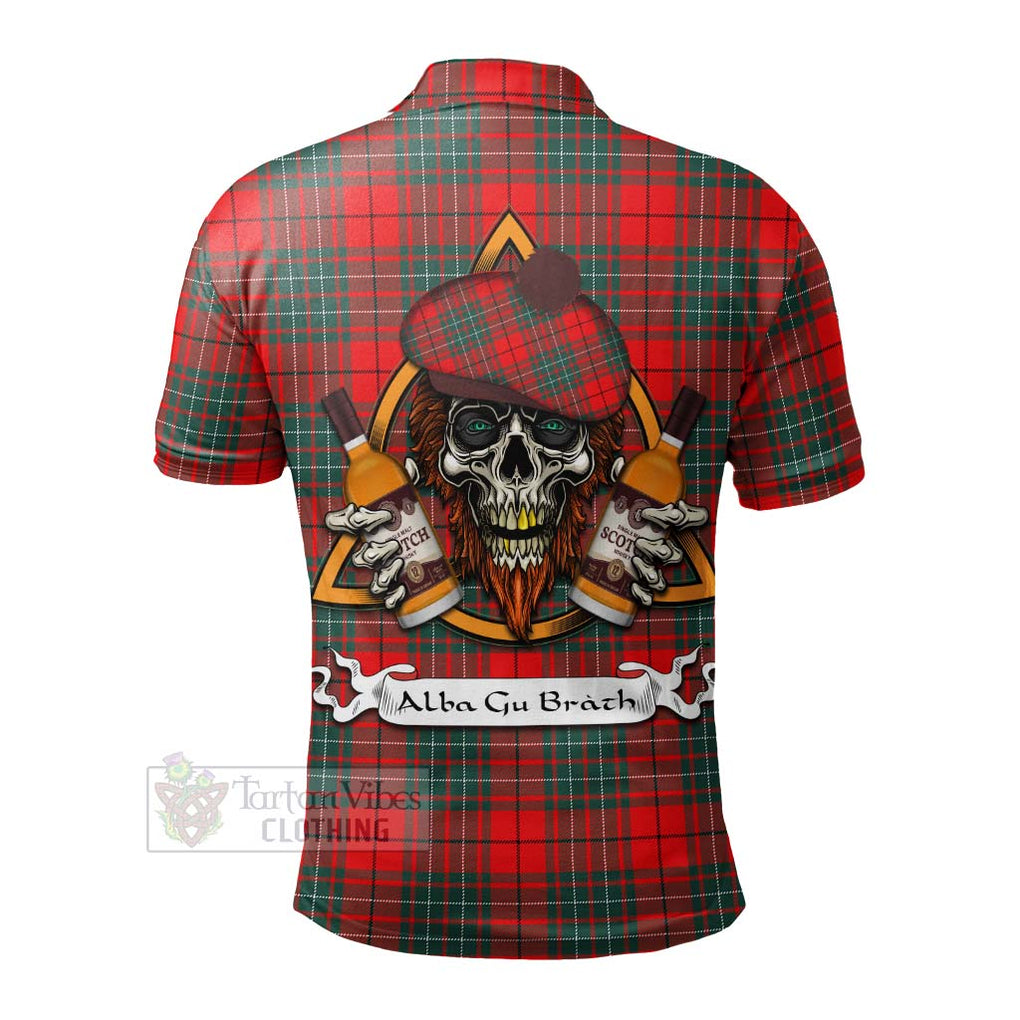 Tartan Vibes Clothing Cheyne Tartan Polo Shirt with Family Crest and Bearded Skull Holding Bottles of Whiskey