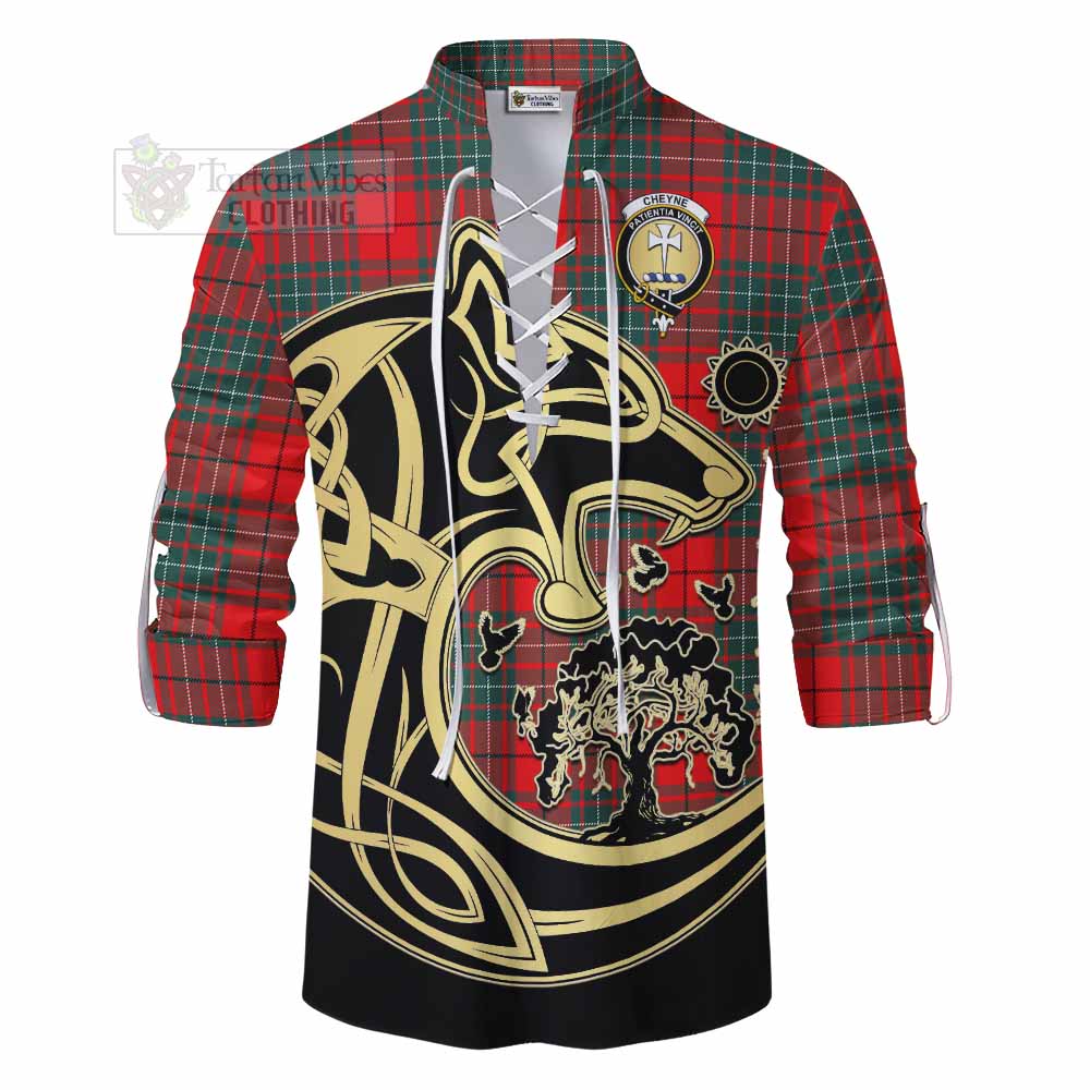 Tartan Vibes Clothing Cheyne Tartan Ghillie Kilt Shirt with Family Crest Celtic Wolf Style