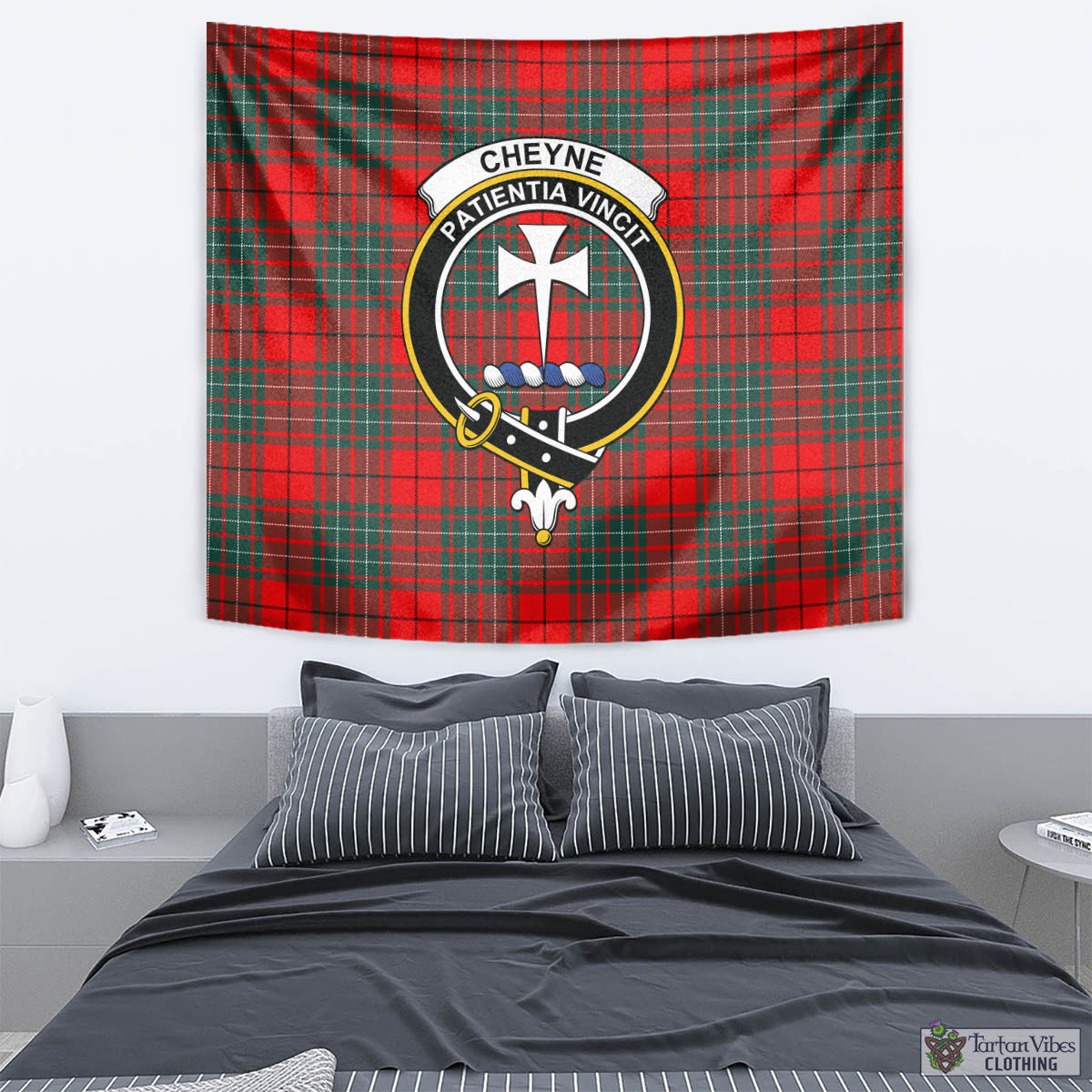 Tartan Vibes Clothing Cheyne Tartan Tapestry Wall Hanging and Home Decor for Room with Family Crest