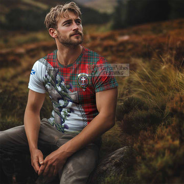 Cheyne Tartan T-Shirt with Family Crest and St. Andrew's Cross Accented by Thistle Vines