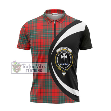 Cheyne Tartan Zipper Polo Shirt with Family Crest Circle Style