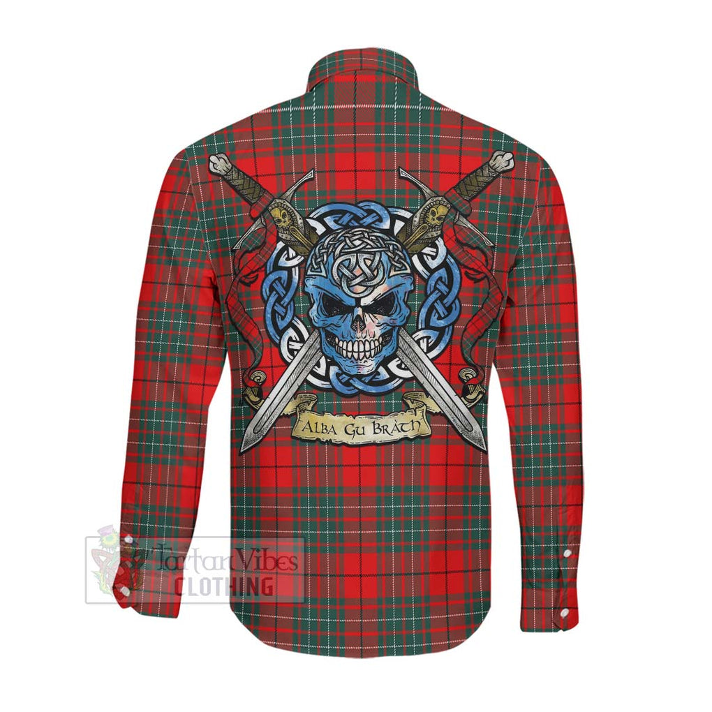 Tartan Vibes Clothing Cheyne Tartan Long Sleeve Button Shirt with Family Crest Celtic Skull Style