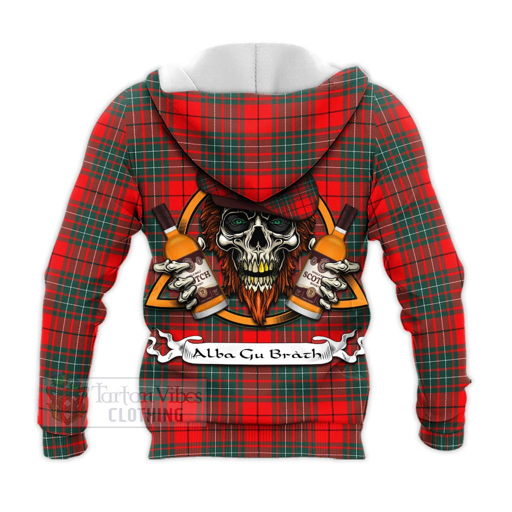 Tartan Vibes Clothing Cheyne Tartan Knitted Hoodie with Family Crest and Bearded Skull Holding Bottles of Whiskey