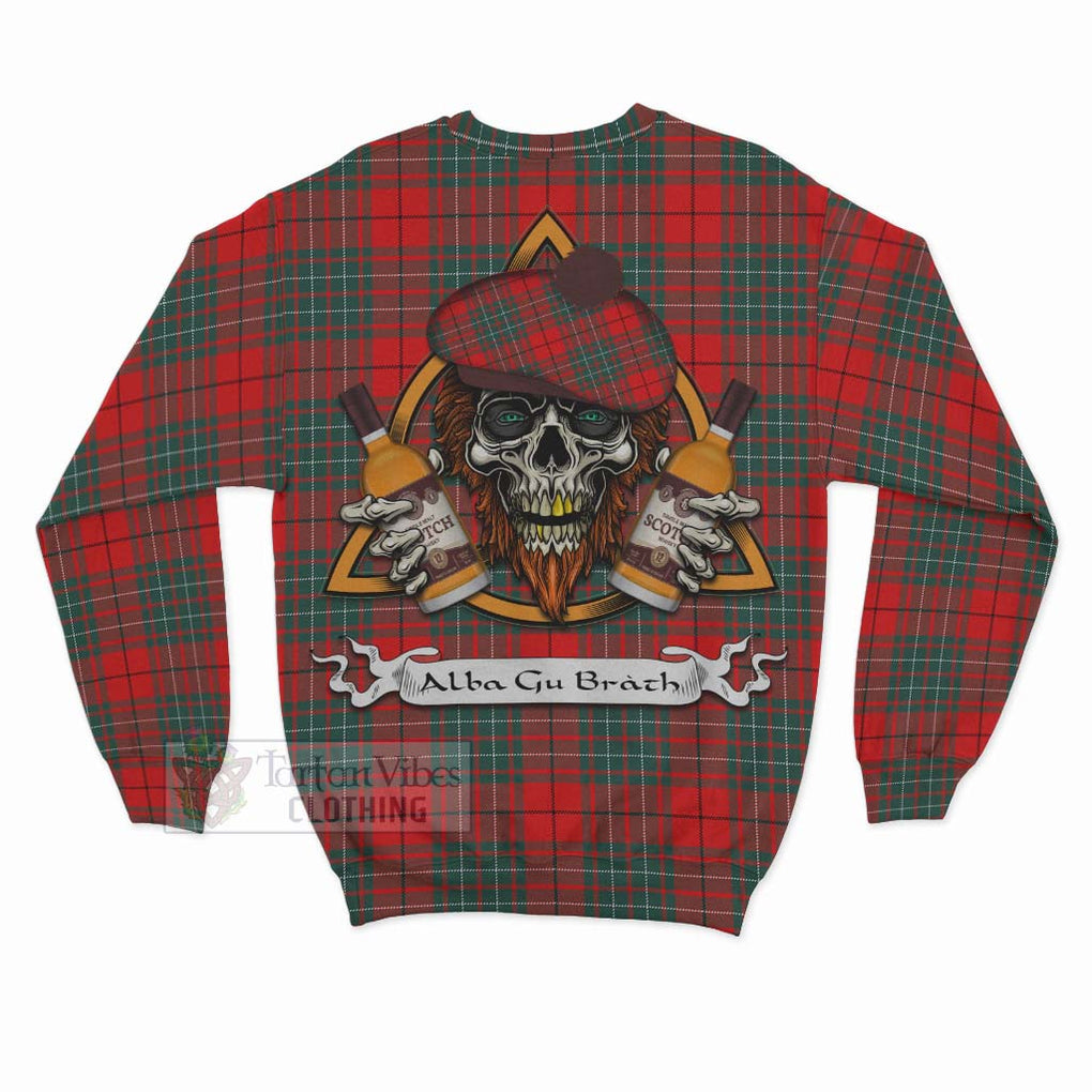 Tartan Vibes Clothing Cheyne Tartan Sweatshirt with Family Crest and Bearded Skull Holding Bottles of Whiskey