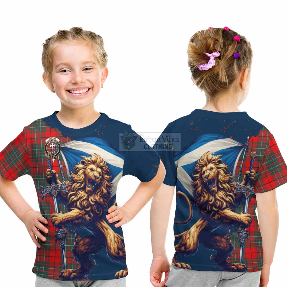 Tartan Vibes Clothing Cheyne Tartan Family Crest Kid T-Shirt with Scottish Majestic Lion